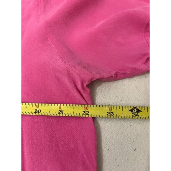 Diane Gilman Pink Silk Blouse Short Sleeve Vintage Women 1X barbie pink - Picture 10 of 11